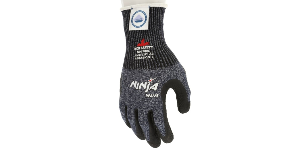 MCR Safety Cut Pro Ninja Wave Cut Resistant Work Gloves, 13 Gauge Dyneema Diamond Technology, Nitrile Wave Coated Palm and Fingertips, Black/Salt and Pepper, XX - Large, N96780XXL