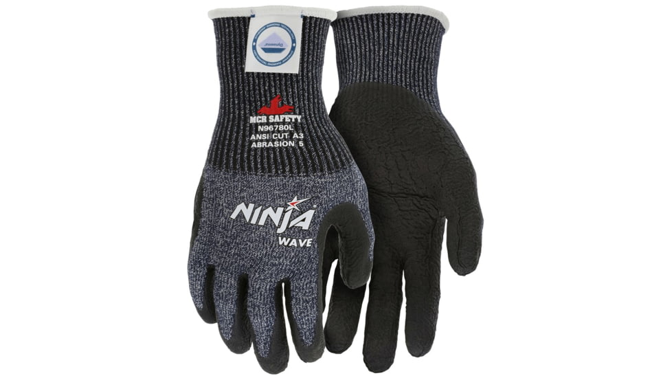 MCR Safety Cut Pro Ninja Wave Cut Resistant Work Gloves, 13 Gauge Dyneema Diamond Technology, Nitrile Wave Coated Palm and Fingertips, Black/Salt and Pepper, XX - Large, N96780XXL