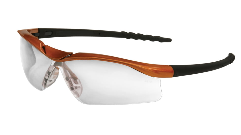 MCR Safety DL1 Series Safety Glasses, UV-AF Anti-Fog Coating, Soft TPR Nose Piece, Clear/Nuclear Orange Frame, One Size, DL210AF