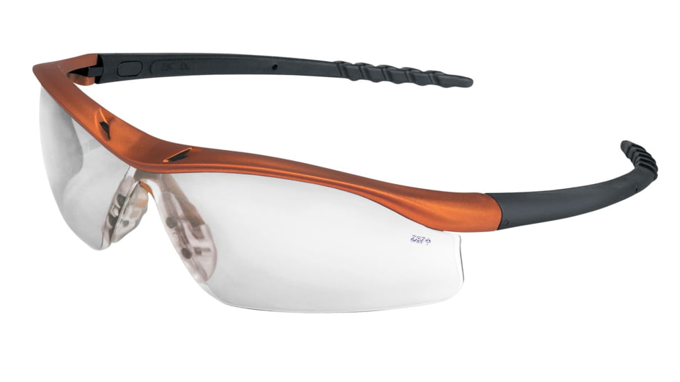 MCR Safety DL1 Series Safety Glasses, UV-AF Anti-Fog Coating, Soft TPR Nose Piece, Clear/Nuclear Orange Frame, One Size, DL210AF