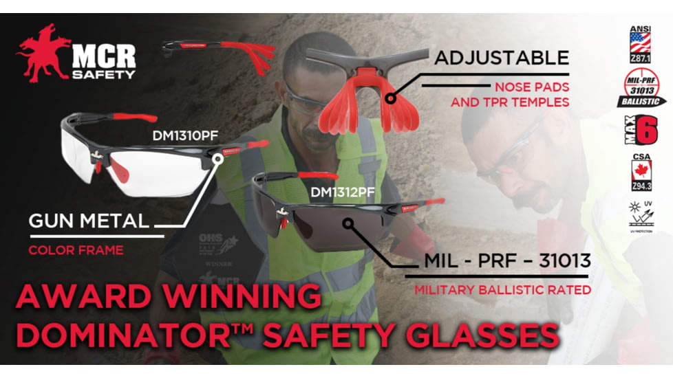 MCR Safety Dominator DM3 Series Safety Glasses, MAX36 Anti-Fog Lenses, Adjustable Wire Core Temples and Nose Piece, Blue Diamond Mirror, One Size, DM1328BDC