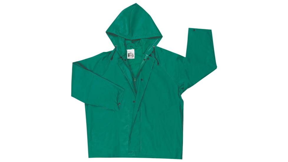 MCR Safety 388JHX3 Dominator Series 2 Piece Waterproof Rain Jacket, .42mm PVC/Hi-Tensile Poly/PVC, Zipper Front with Detachable Hood, Green, 3X, 388JHX3