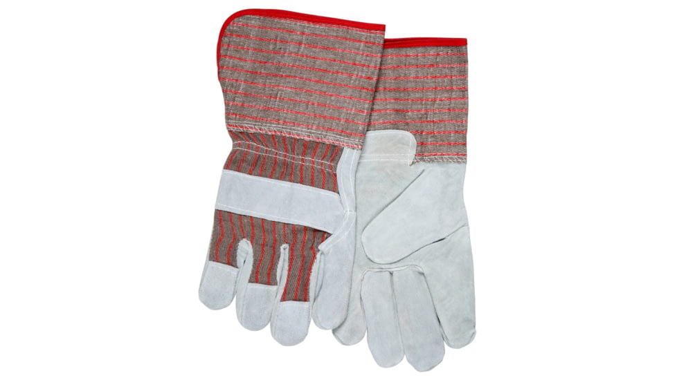 MCR Safety Economy Split Leather Palm Work Gloves, Striped Fabric Back and Cuff, 4.5in Long Gauntlet Starched Safety Cuff, Gray, Large, 1210S