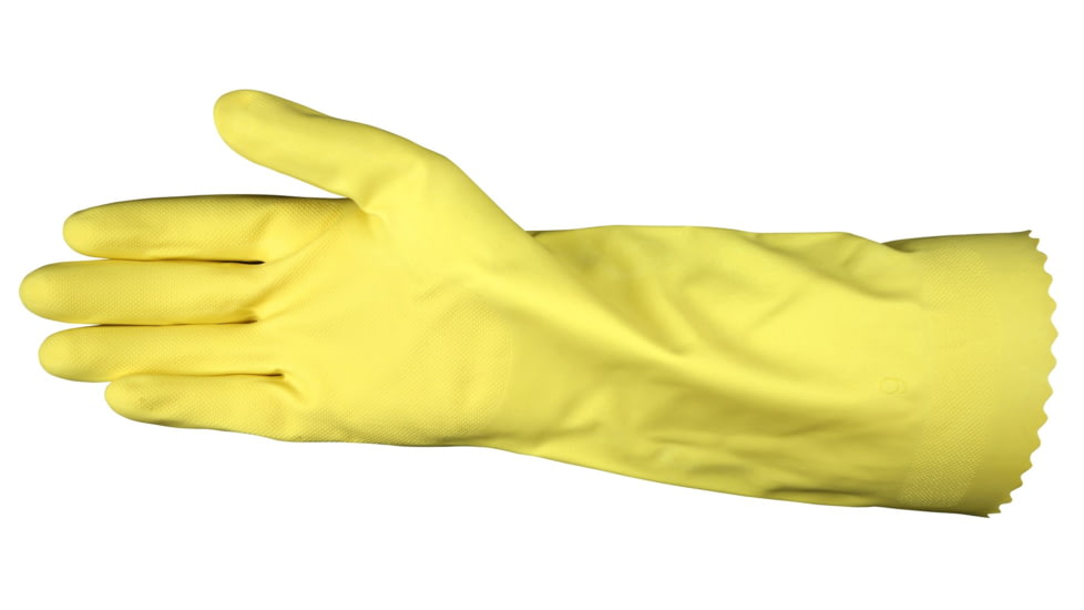 MCR Safety Extra Long Flock Lined Rubber Latex Gloves, 18 mil Thickness, 15in Length, Industry Standard Grade, Yellow, Large, 5255L