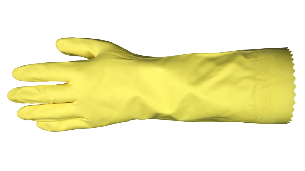 MCR Safety Extra Long Flock Lined Rubber Latex Gloves, 18 mil Thickness, 15in Length, Industry Standard Grade, Yellow, Large, 5255L