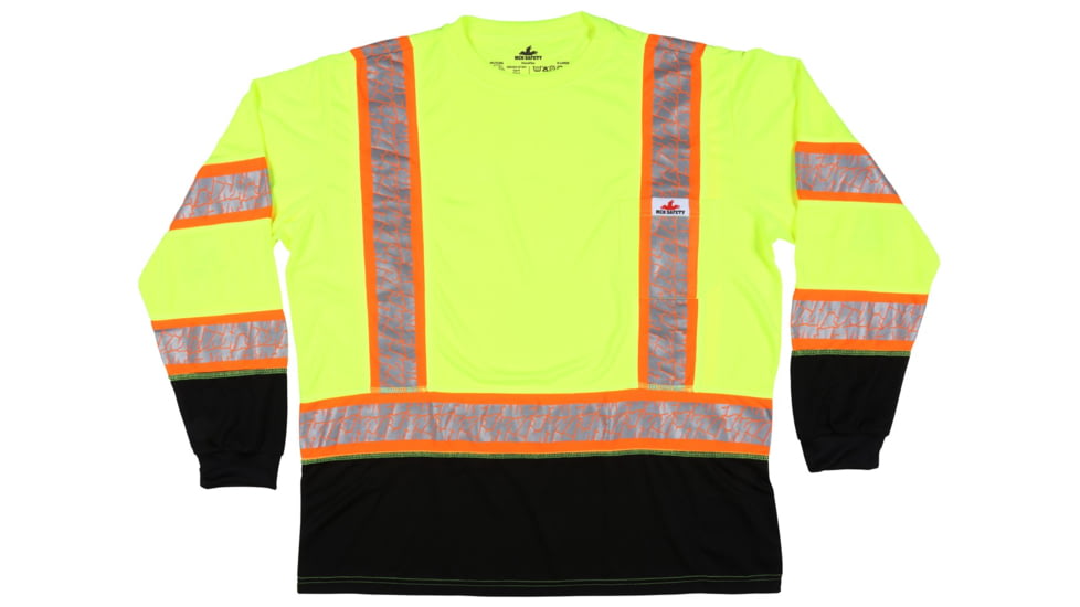 MCR Safety FFLTC3SLXL Hi Vis Safety Work T-Shirts, Soft Poly Birdseye Mesh, Long Sleeve and Tagless Design, ANSI 107 Type R Class 3, Lime, XL, FFLTC3SLXL