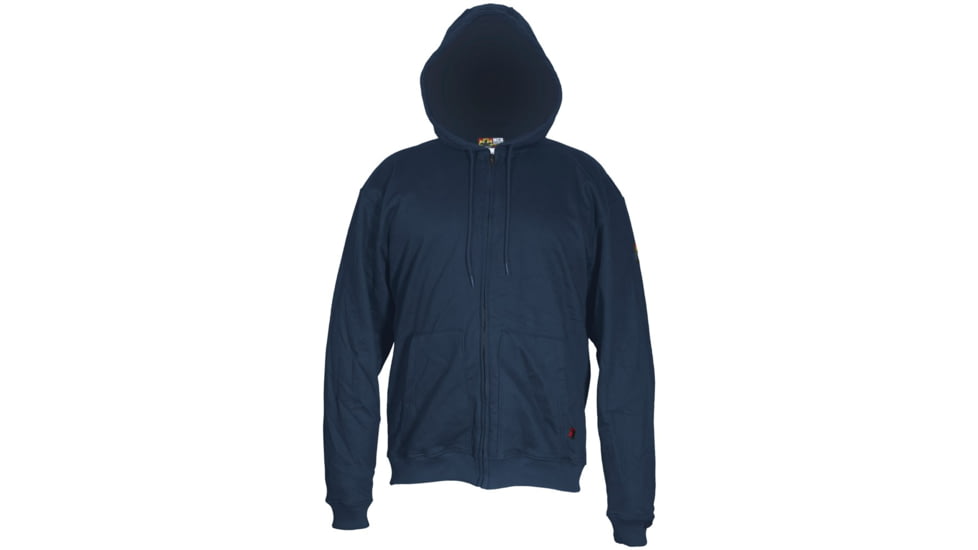MCR Safety Flame Resistant Hooded Pullover Sweatshirt, 100% Cotton Interlock Fleece Shell, Navy Blue, XL, SS1NXL