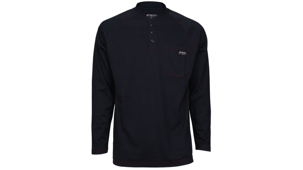MCR Safety Flame Resistant Long Sleeve Henley Shirt, 100% Cotton, Navy, XL, H1NXL