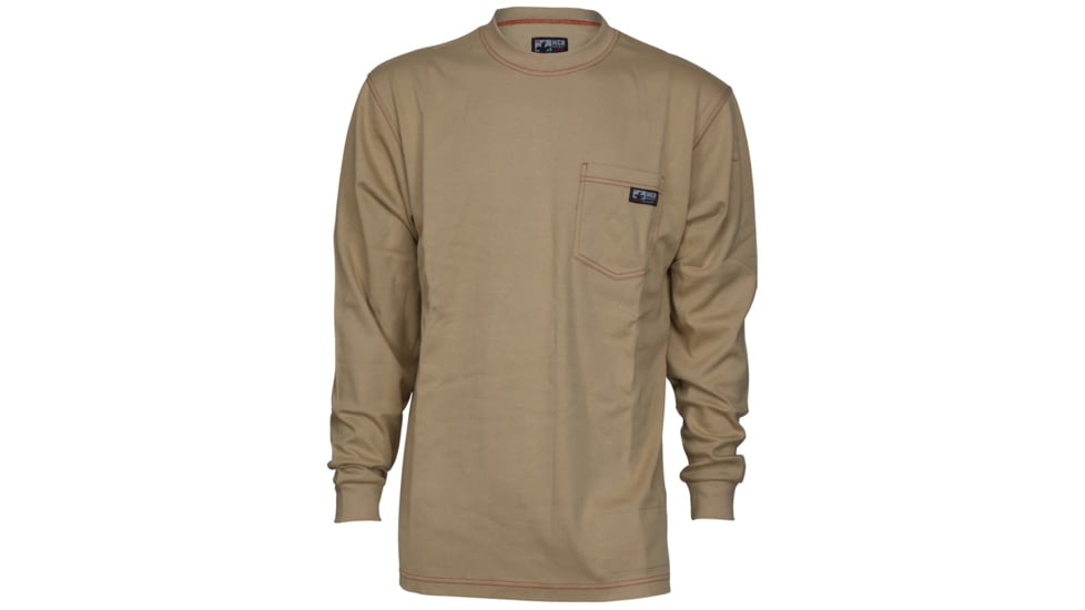 MCR Safety Flame Resistant Work Lightweight Long Sleeve T-Shirt, Comfortable 100% FR Cotton, Tan, S, LST1TS