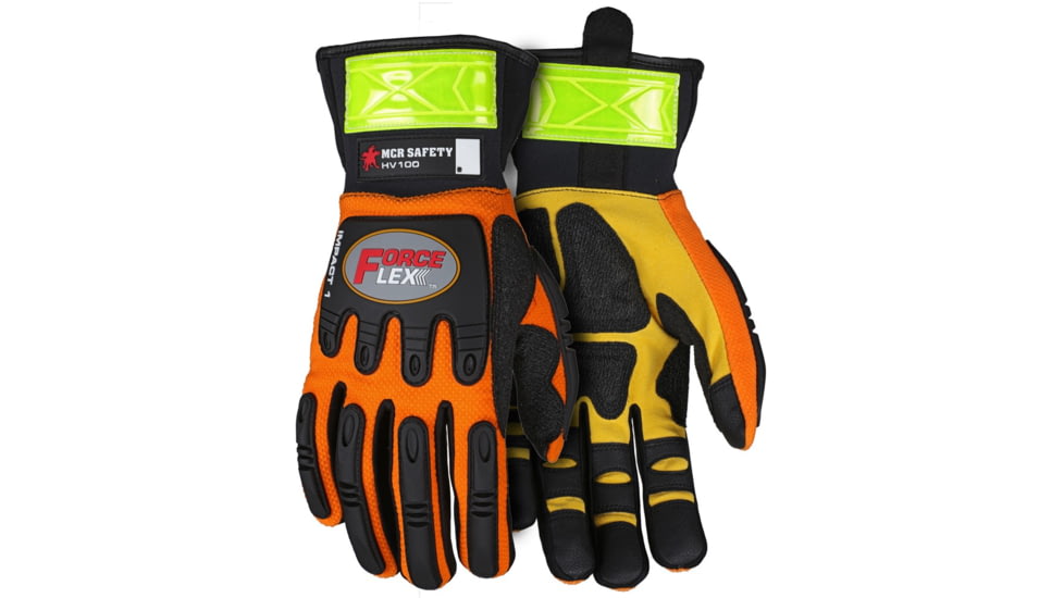 MCR Safety ForceFlex Mechanics Gloves, Padded Palm Reinforced with Rough Kevlar, Extended Neoprene Slip-On Cuff, TPR Back for Metacarpal Protection, Black and Gold, X - Large, HV100XL