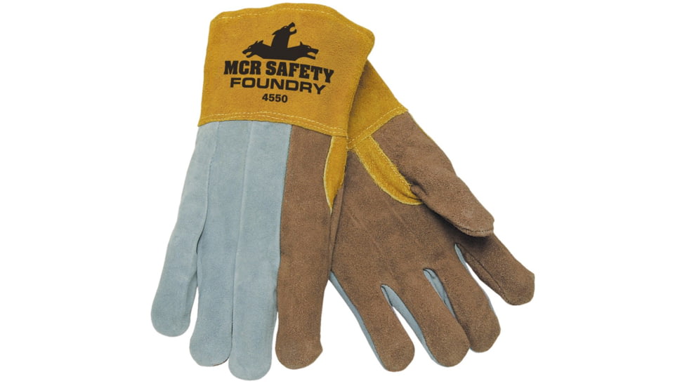 MCR Safety Foundry Jersey Foam Lined Leather Welding Work Gloves, Select Cowskin Shoulder Leather, Sewn with DuPont Kevlar, Gray and Brown, X - Large, 4550