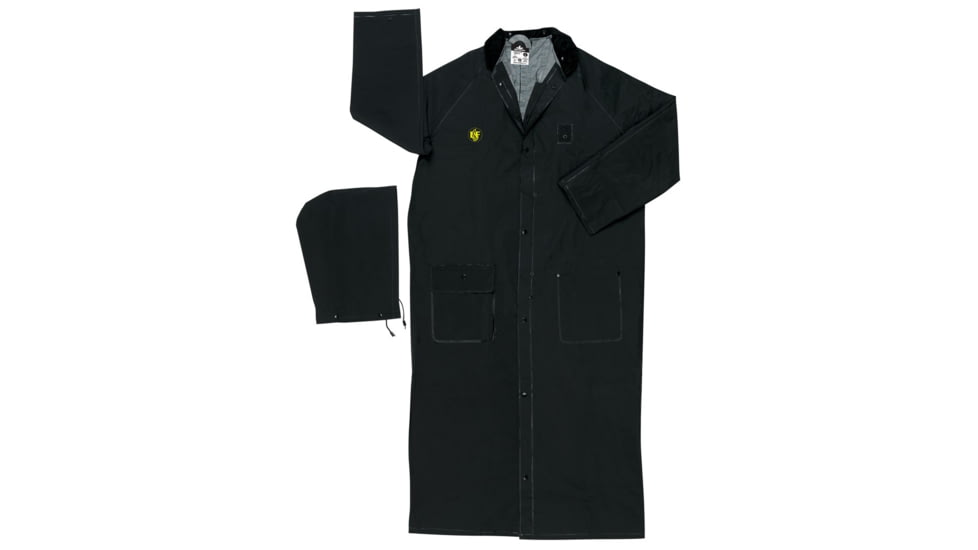 MCR Safety FR267CL Classic Plus Series Waterproof Ankle Raincoat, .35mm PVC/Poly, Detachable Hood and Corduroy Collar, Limited Flammability, Black, L, FR267CL