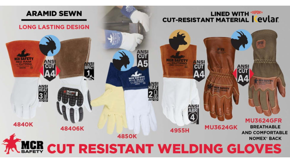 MCR Safety Grain Goat Mig Kevlar Lined Welding Work Gloves w/ TPR - Mens, Small, 48406KS
