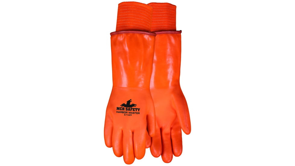 MCR Safety Harbor Master PVC Coated Insulated Work Gloves, Fluorescent Double Dipped PVC, Foam Lined and Polar Fleece Lined, 14in Length, Orange/White, Large, 6714FF