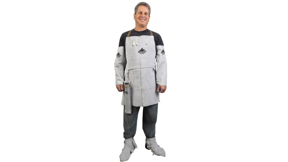 MCR Safety Heavy Weight Leather Welding Apron, Center Bib Divided Front Pocket, 24in x 30in, Gray, One Size, 38130MW