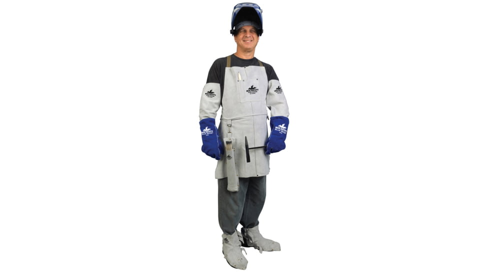 MCR Safety Heavy Weight Leather Welding Apron, Center Bib Divided Front Pocket, 24in x 30in, Gray, One Size, 38130MW