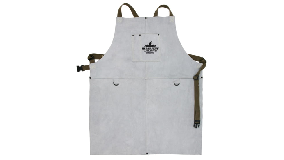 MCR Safety Heavy Weight Leather Welding Apron, Center Bib Divided Front Pocket, 24in x 30in, Gray, One Size, 38130MW