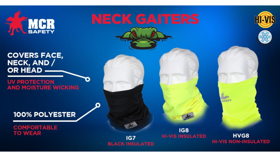 MCR Safety Hi-Vis Insulated Fleece Neck Gaiter, Fluorescent Lime, One Size, IG8
