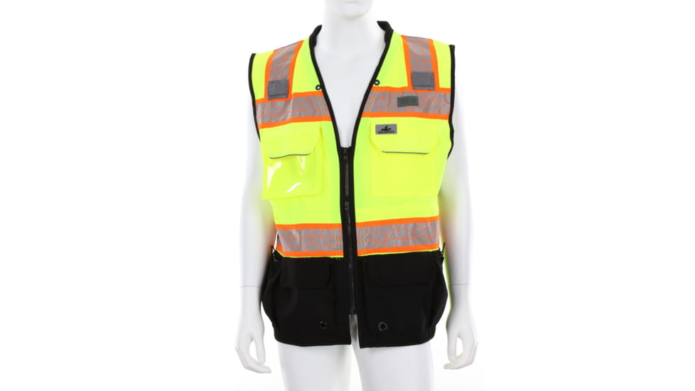 MCR Safety Hi Vis Reflective Safety Vest, ANSI 107 Type R Class 2, 3in Silver Reflective, Zipper Front Closure, Back Plan Pocket, Solid Front Mesh Back, Fluorescent Lime, XL, PSURVCL2LSXL