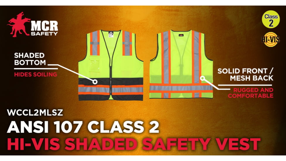MCR Safety Hi Vis Reflective Safety Vest, ANSI Type R Class 2, 4in Silver Stripes, Zipper Front Closure, Fluorescent Lime, 5X, WCCL2MLSZX5