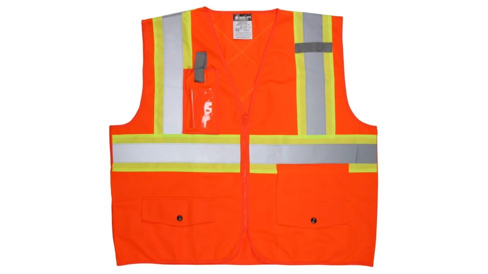 MCR Safety Hi Vis Reflective Safety Vest, ANSI Type R Class 2, 4in Silver Stripes, Zipper Front Closure, Fluorescent Orange, 2X, SURVCS2POX2