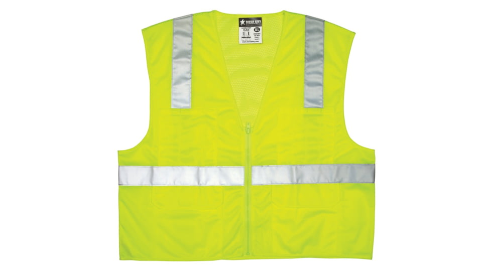 MCR Safety Hi Vis Reflective Safety Vest, ANSI Type R Class 2, Mesh Back with Solid Front, Zipper Front, 2in Silver Stripes, Fluorescent Lime, 2X, CL2LCX2