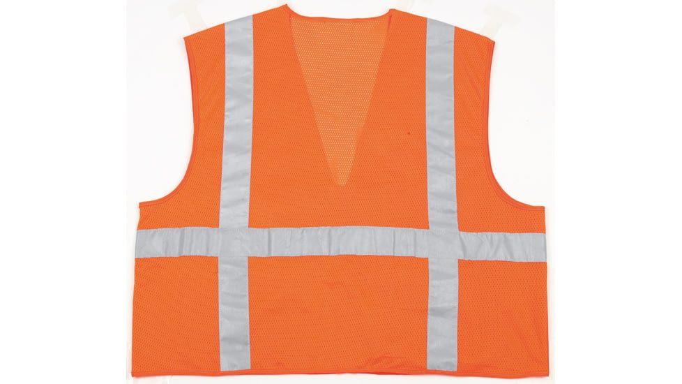 MCR Safety Hi Vis Reflective Safety Vest, ANSI Type R Class 2, Mesh Back with Solid Front, Zipper Front, 2in Silver Stripes, Fluorescent Orange, L, CL2OCL
