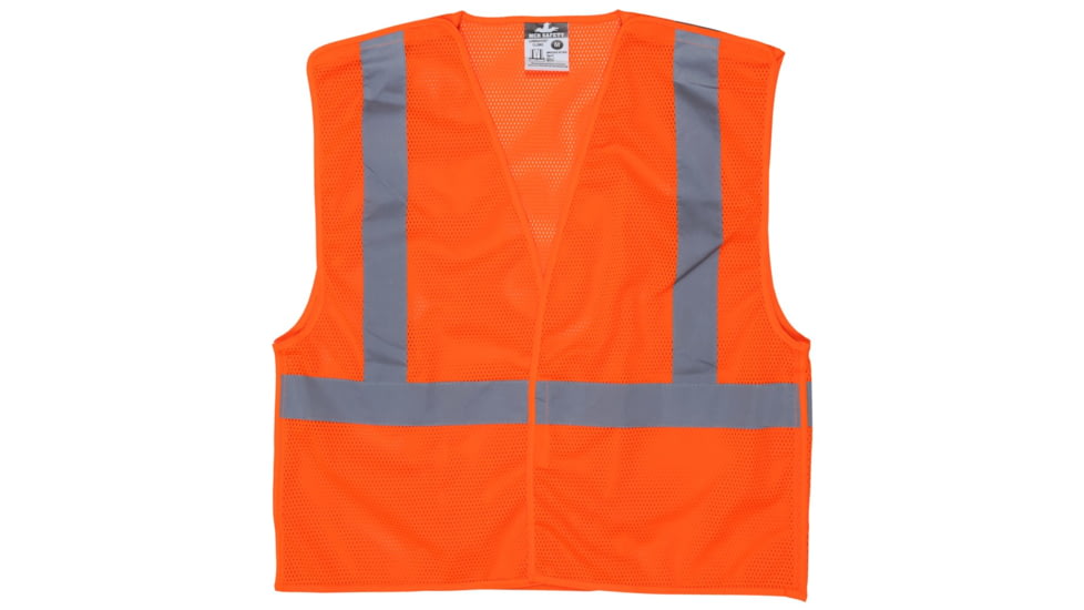 MCR Safety CL2MOL Hi Vis Reflective Safety Vest, ANSI Type R Class 2, Mesh with 2in Silver Stripes, Breakaway Design with Hook and Loop Closures, Fluorescent Orange, M, CL2MOL