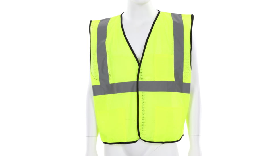 MCR Safety Hi Vis Reflective Safety Vest, ANSI Type R Class 2, Mesh with 2in Silver Stripes, Hook and Loop Front Closure, Fluorescent Lime, S, VCL2MLS