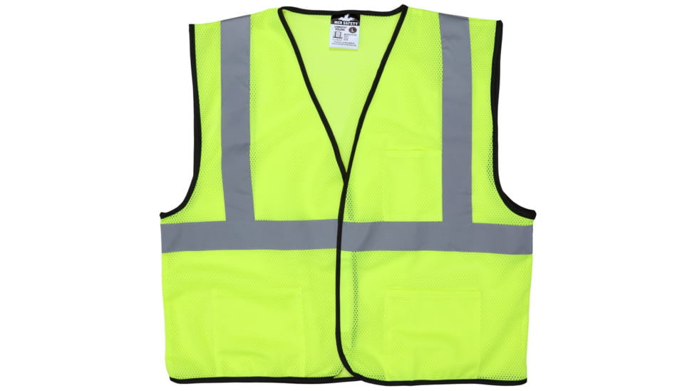 MCR Safety Hi Vis Reflective Safety Vest, ANSI Type R Class 2, Mesh with 2in Silver Stripes, Hook and Loop Front Closure, Fluorescent Lime, S, VCL2MLS