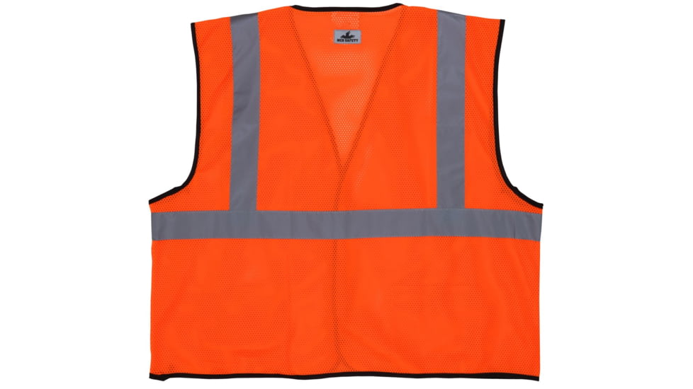 MCR Safety Hi Vis Reflective Safety Vest, ANSI Type R Class 2, Mesh with 2in Silver Stripes, Hook and Loop Front Closure, Fluorescent Orange, XL, VCL2MOXL