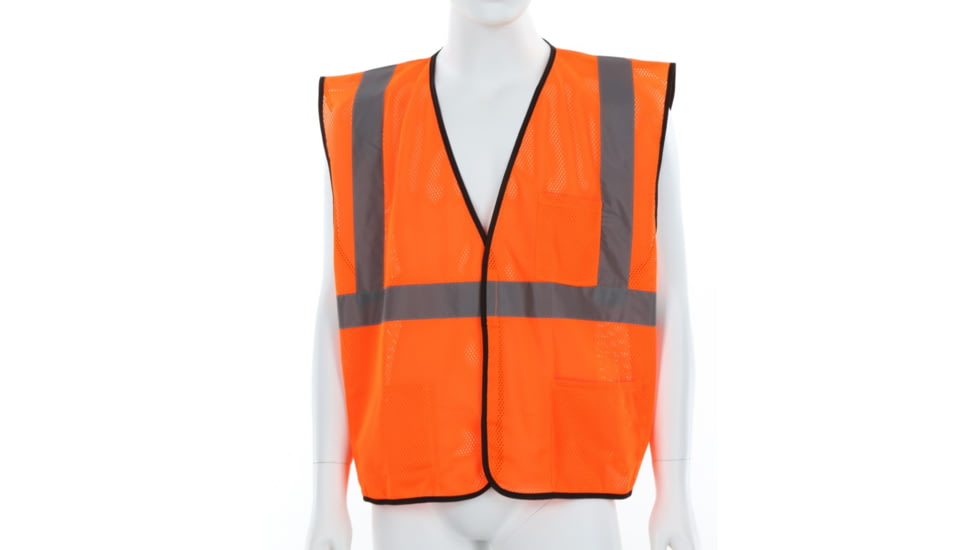 MCR Safety Hi Vis Reflective Safety Vest, ANSI Type R Class 2, Mesh with 2in Silver Stripes, Hook and Loop Front Closure, Fluorescent Orange, XL, VCL2MOXL