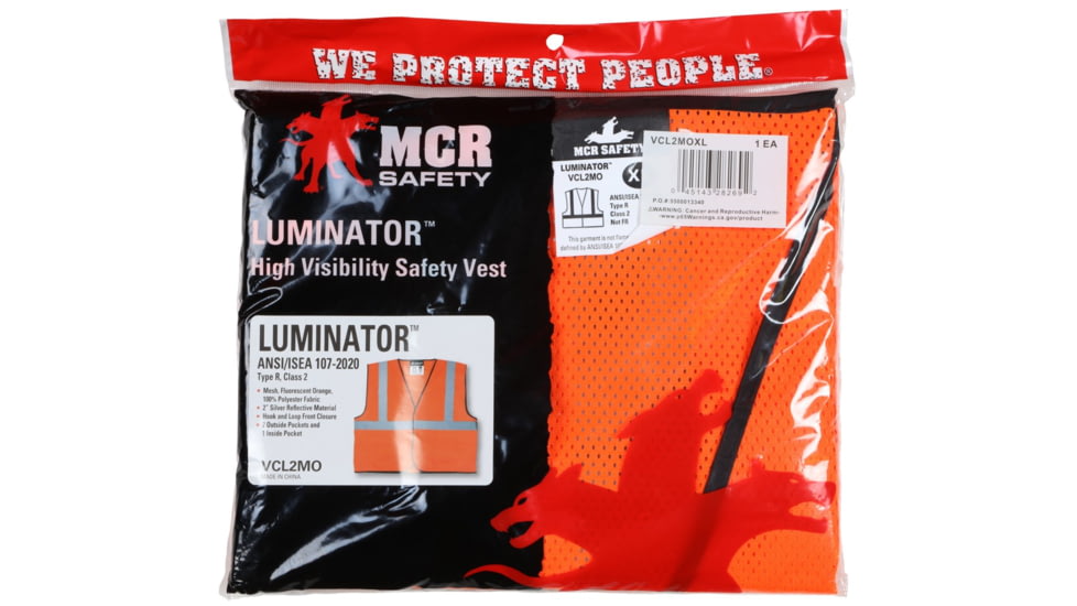MCR Safety Hi Vis Reflective Safety Vest, ANSI Type R Class 2, Mesh with 2in Silver Stripes, Hook and Loop Front Closure, Fluorescent Orange, XL, VCL2MOXL