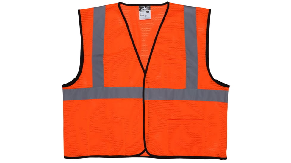 MCR Safety Hi Vis Reflective Safety Vest, ANSI Type R Class 2, Mesh with 2in Silver Stripes, Hook and Loop Front Closure, Fluorescent Orange, XL, VCL2MOXL