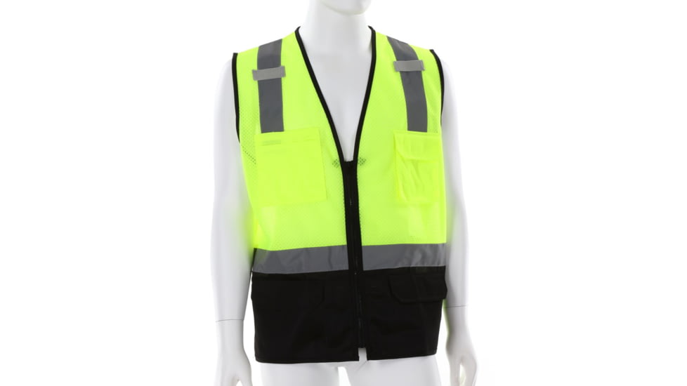 MCR Safety Hi Vis Reflective Safety Vest, ANSI Type R Class 2, Mesh with 2in Silver Stripes, Zipper Front, Fluorescent Lime, L, CL2MLSZL