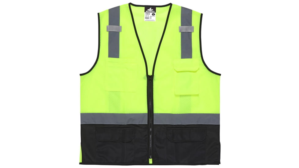 MCR Safety Hi Vis Reflective Safety Vest, ANSI Type R Class 2, Mesh with 2in Silver Stripes, Zipper Front, Fluorescent Lime, L, CL2MLSZL