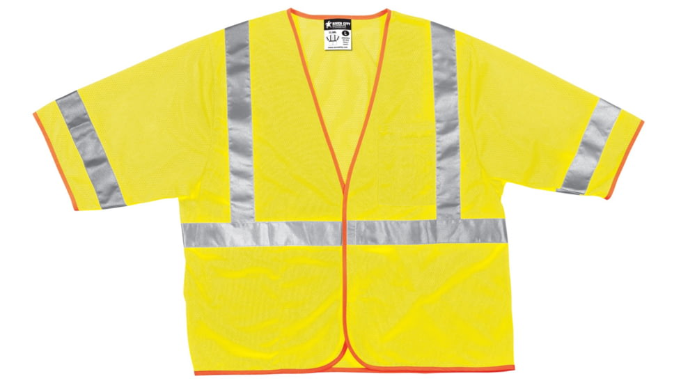 MCR Safety Hi Vis Reflective Safety Vest, ANSI Type R Class 3, Mesh with 2in Silver Stripes, Hook and Loop Front Closure, Fluorescent Lime, 4X, CL3MLX4