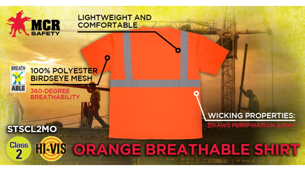 MCR Safety Hi Vis Safety Work T-Shirts, Soft Poly Birdseye Mesh, Short Sleeve and Tagless Design, ANSI 107 Type R Class 2, Fluorescent Orange, 3X, STSCL2MOX3