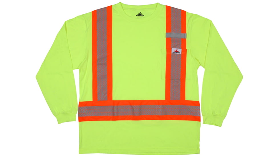 MCR Safety Hi Vis Safety Work T-Shirts, Soft Poly Jersey Knit, Long Sleeve and Tagless Design, ANSI 107 Type O Class 1, Fluorescent Lime, Lime, XL, LTS1LXL