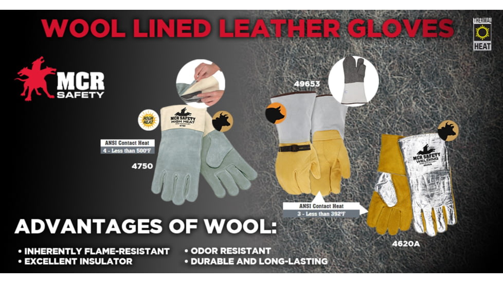 MCR Safety Leather Welding Work Gloves, Premium Side Split Leather, Aluminized Back and Wing Thumb, Gold, X - Large, 4620A