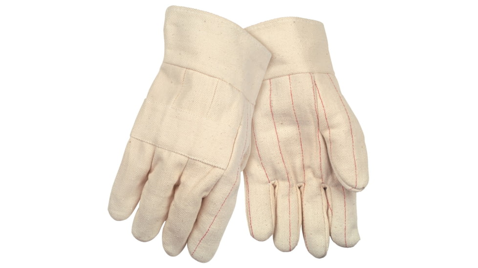 MCR Safety Hot Mill Work Gloves, 24oz Cotton Fabric, Nap-In, 2.5in Band Top and Knuckle Strap, Recycled Liner, Regular Weight, Natural, Large, 9124KI
