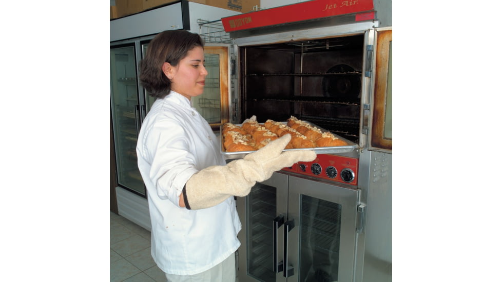 MCR Safety Hotline Extra Heavy Weight Terrycloth Gloves, Long Glove with 11in Gauntlet Cuff, Clute Pattern and Straight Thumb, Heat Resistant Gloves, Jersey Lined, Natural, Large, 9432G11