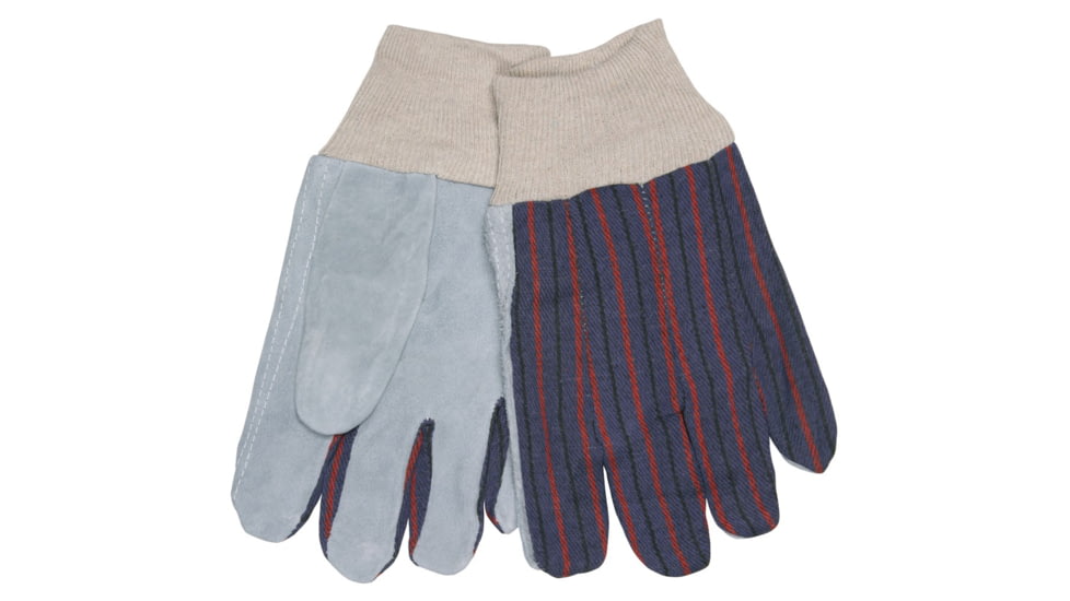 MCR Safety Knit Wrist Clute Pattern Palm Lined Economy Split Leather Palm Work Gloves, Gray, Large, 1040