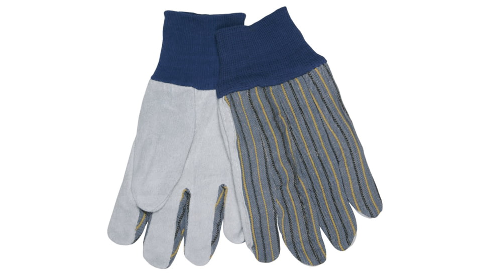 MCR Safety Knit Wrist Clute Pattern Palm Lined, Select Split Leather Palm Work Glove, Gray, Large, 1150