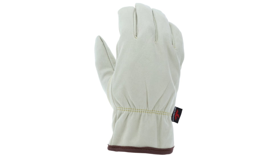 MCR Safety Leather Driver Work Gloves, Beige Synthetic Leather with Grain Cowskin Texture, Fleece Lined and Keystone Thumb, Beige, Small, 3750S
