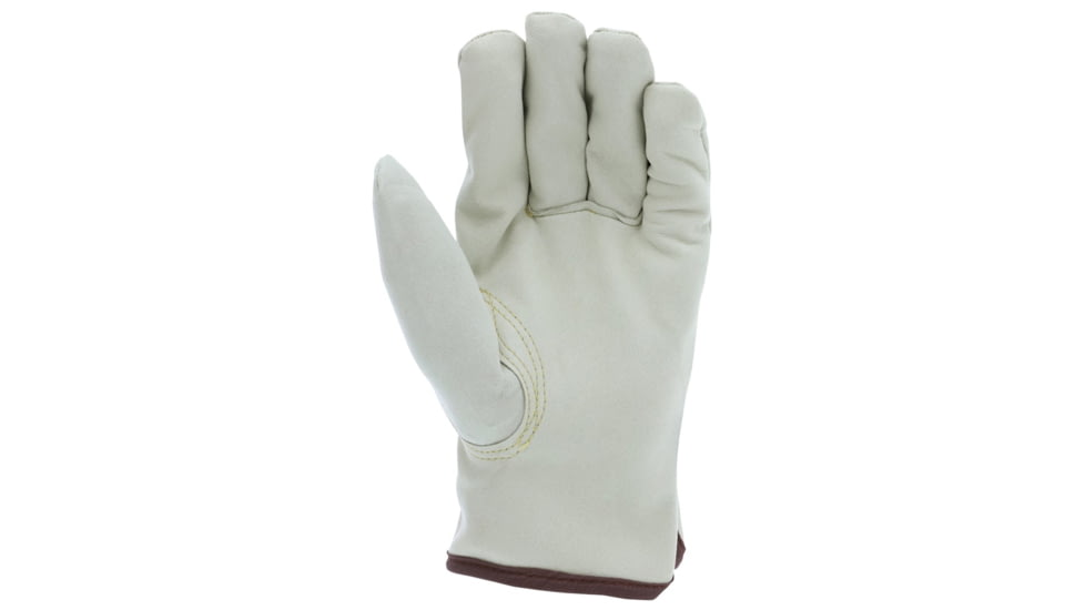 MCR Safety Leather Driver Work Gloves, Beige Synthetic Leather with Grain Cowskin Texture, Fleece Lined and Keystone Thumb, Beige, Small, 3750S