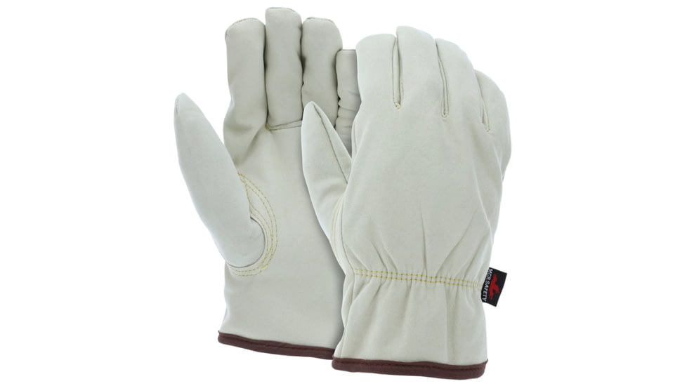 MCR Safety Leather Driver Work Gloves, Beige Synthetic Leather with Grain Cowskin Texture, Fleece Lined and Keystone Thumb, Beige, Small, 3750S