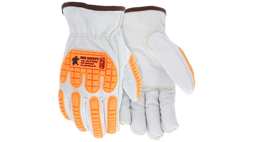 MCR Safety Leather Drivers Cut Resistant Work Gloves, Grain Goatskin Leather with DuPont Kevlar Liner, Keystone Thumb, White, Small, 36136KDPS