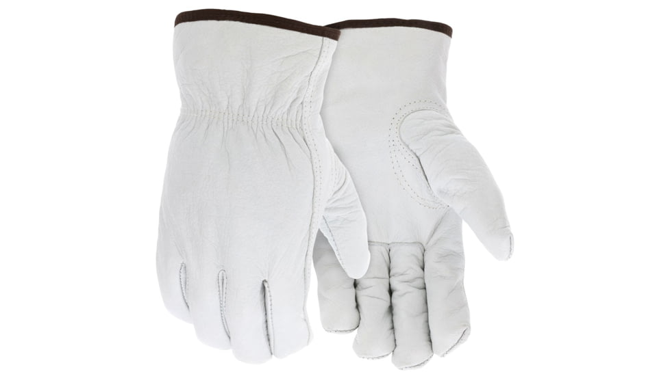 MCR Safety Leather Drivers Insulated Work Gloves, Buffalo Grain with Shirred Elastic Back, Lined with Thinsulate, White, Large, 3313TL