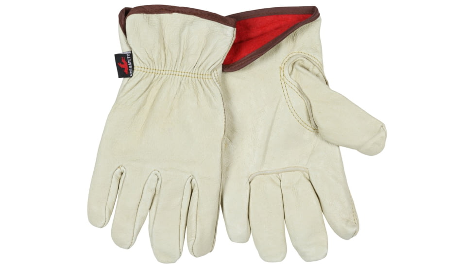 MCR Safety Leather Drivers Insulated Work Gloves, Premium Grade Grain Pigskin Leather, Fleece Lined and Keystone Thumb, Beige, Small, 3450S